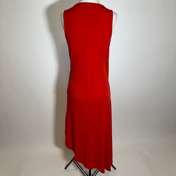Michael Kors Red Asymmetric Gold Hardware Sleeveless Ruched Dress Womens Large L - Picture 7 of 11